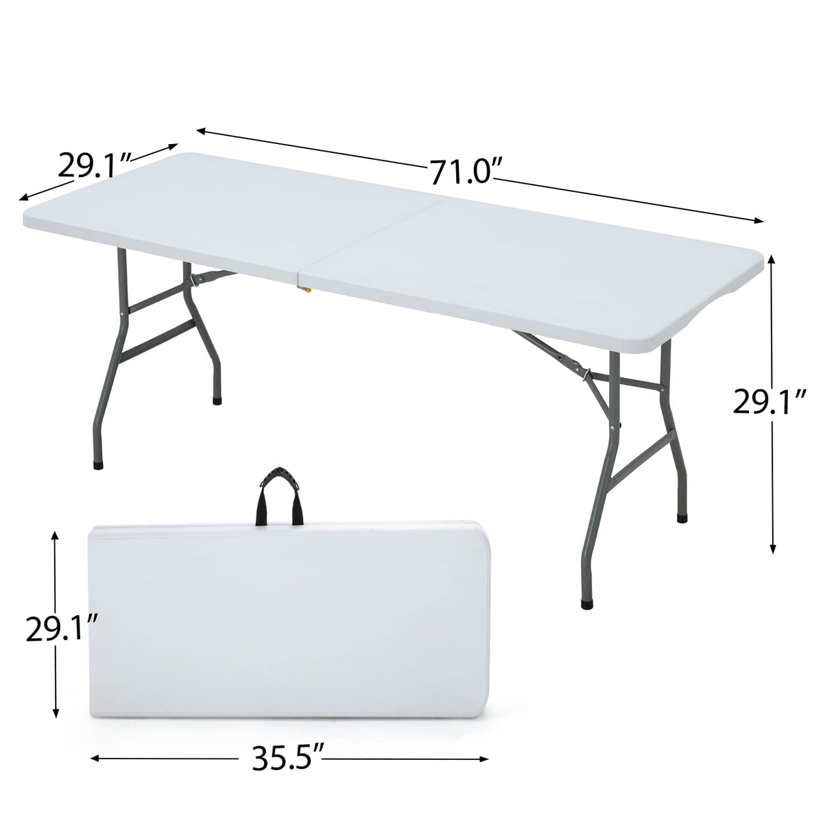 6FT White Plastic Folding Table with Carrying Handle S3430