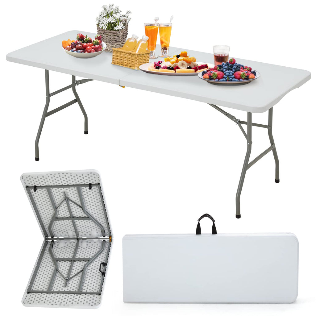 6FT White Plastic Folding Table with Carrying Handle S3430
