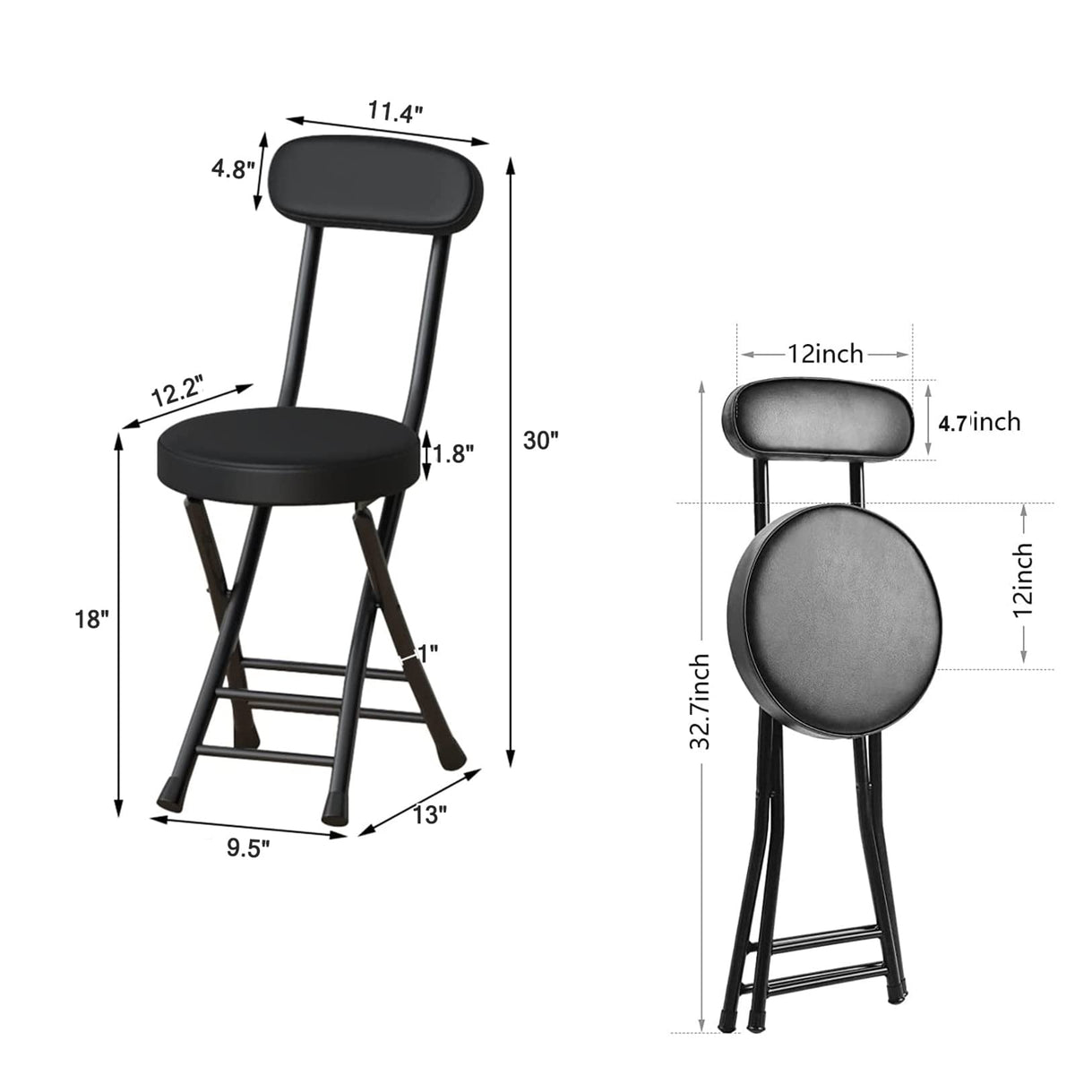 18 Inch Black Folding Stool with Backrest G620