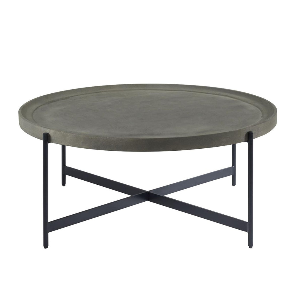 42-Inch Round Concrete-Coated Wood Coffee Table with Tray Top V353049