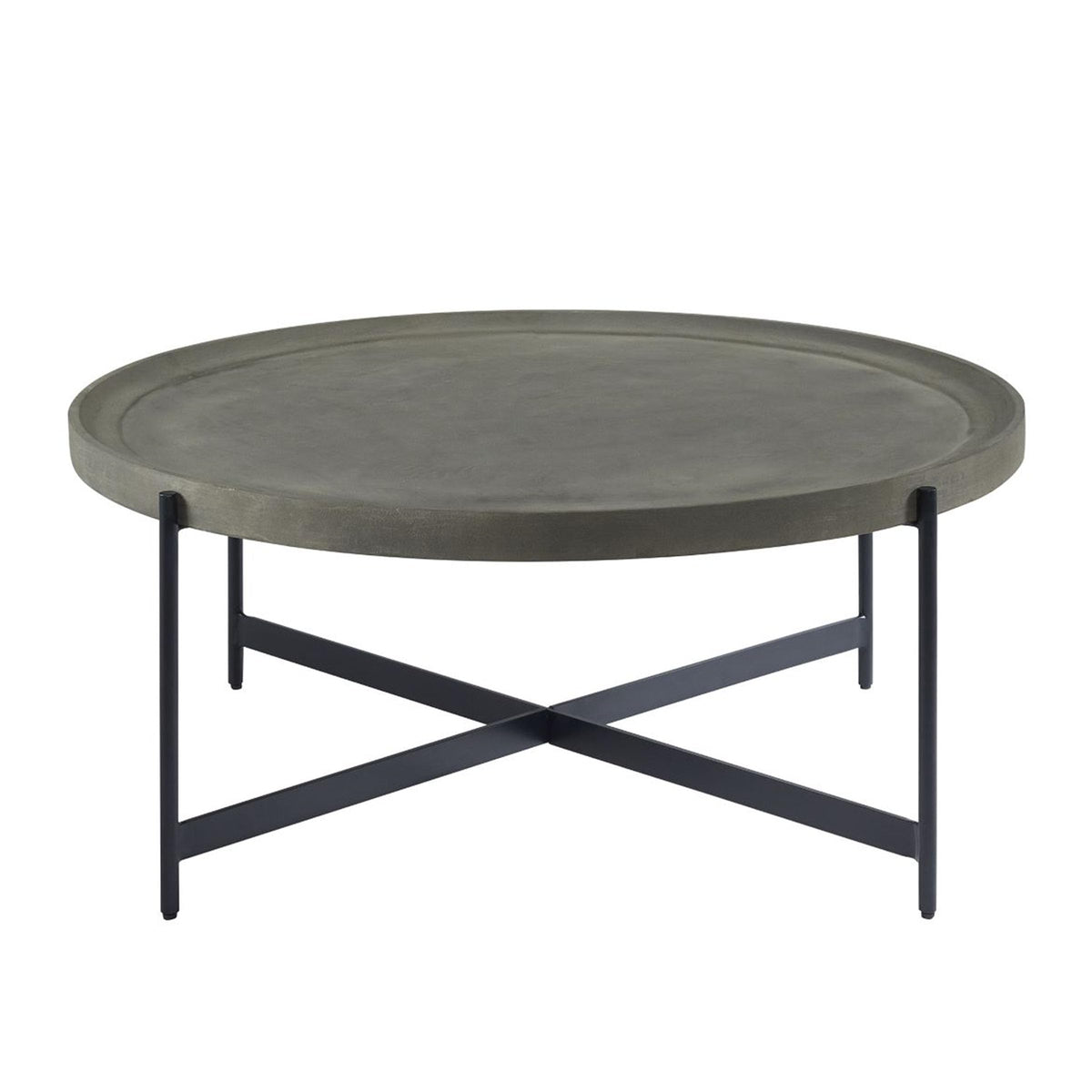 42-Inch Round Concrete-Coated Wood Coffee Table with Tray Top V353049