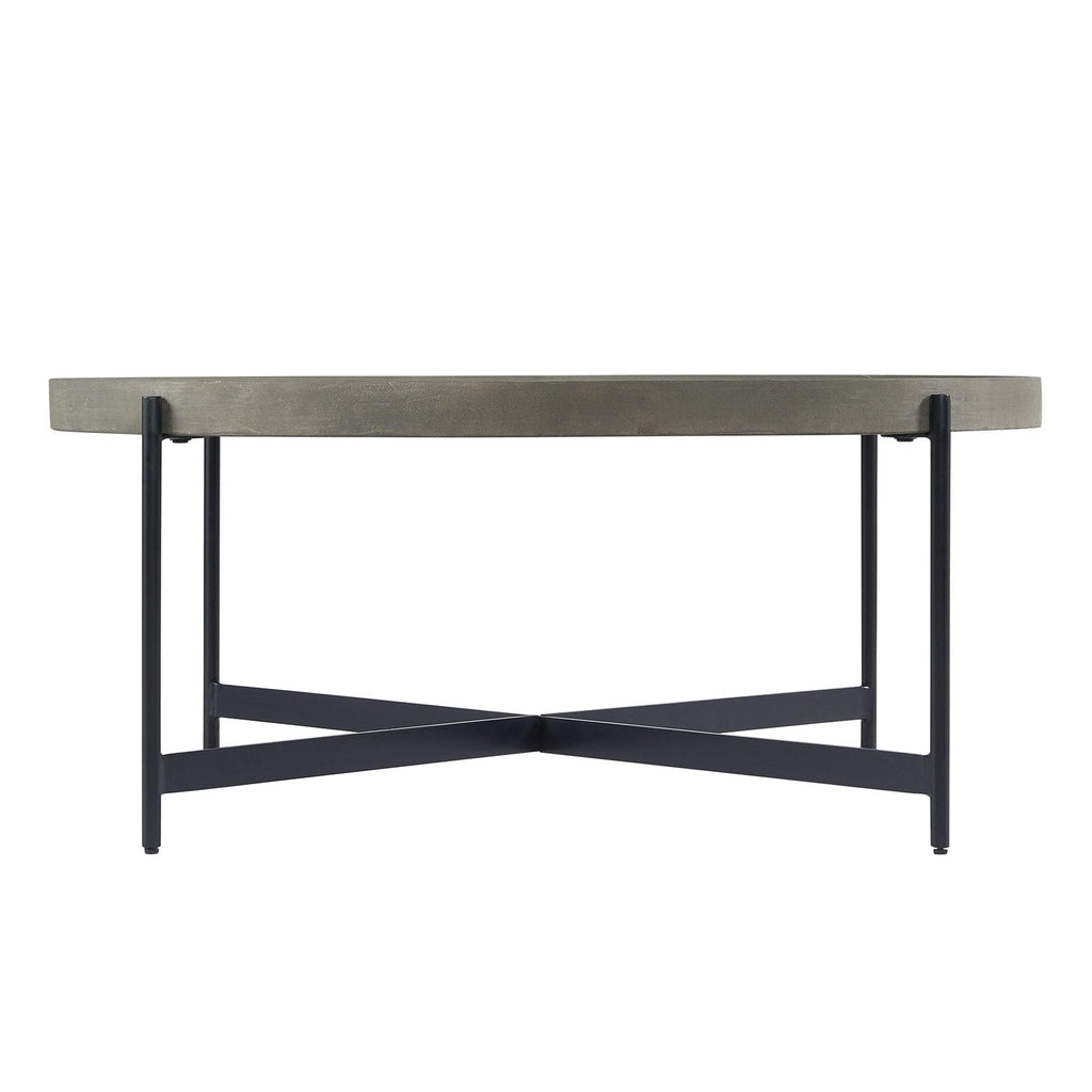 42-Inch Round Concrete-Coated Wood Coffee Table with Tray Top V353049