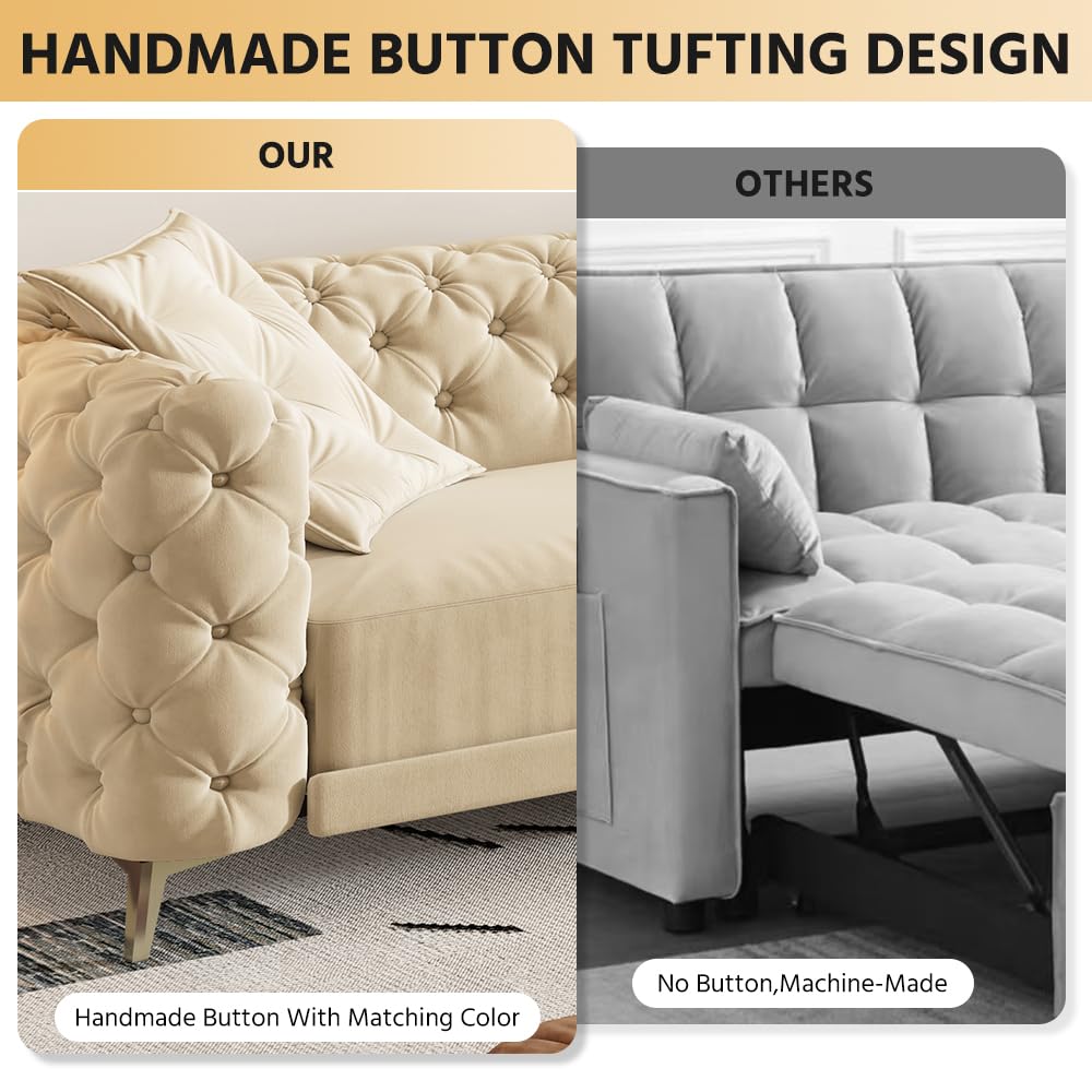 98" King Size Velvet Convertible Sofa Bed with Ottoman G784