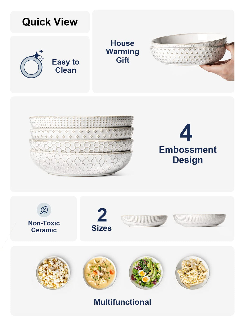 36 oz Ceramic Pasta Bowl Set of 4, Arctic White N796