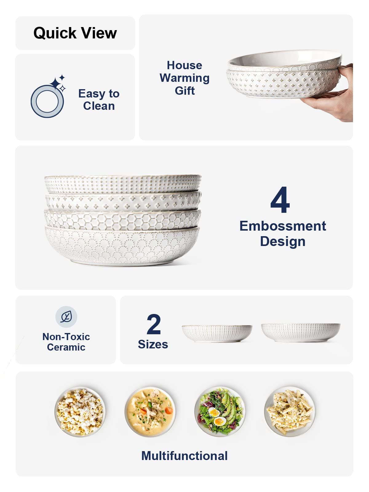36 oz Ceramic Pasta Bowl Set of 4, Arctic White N796