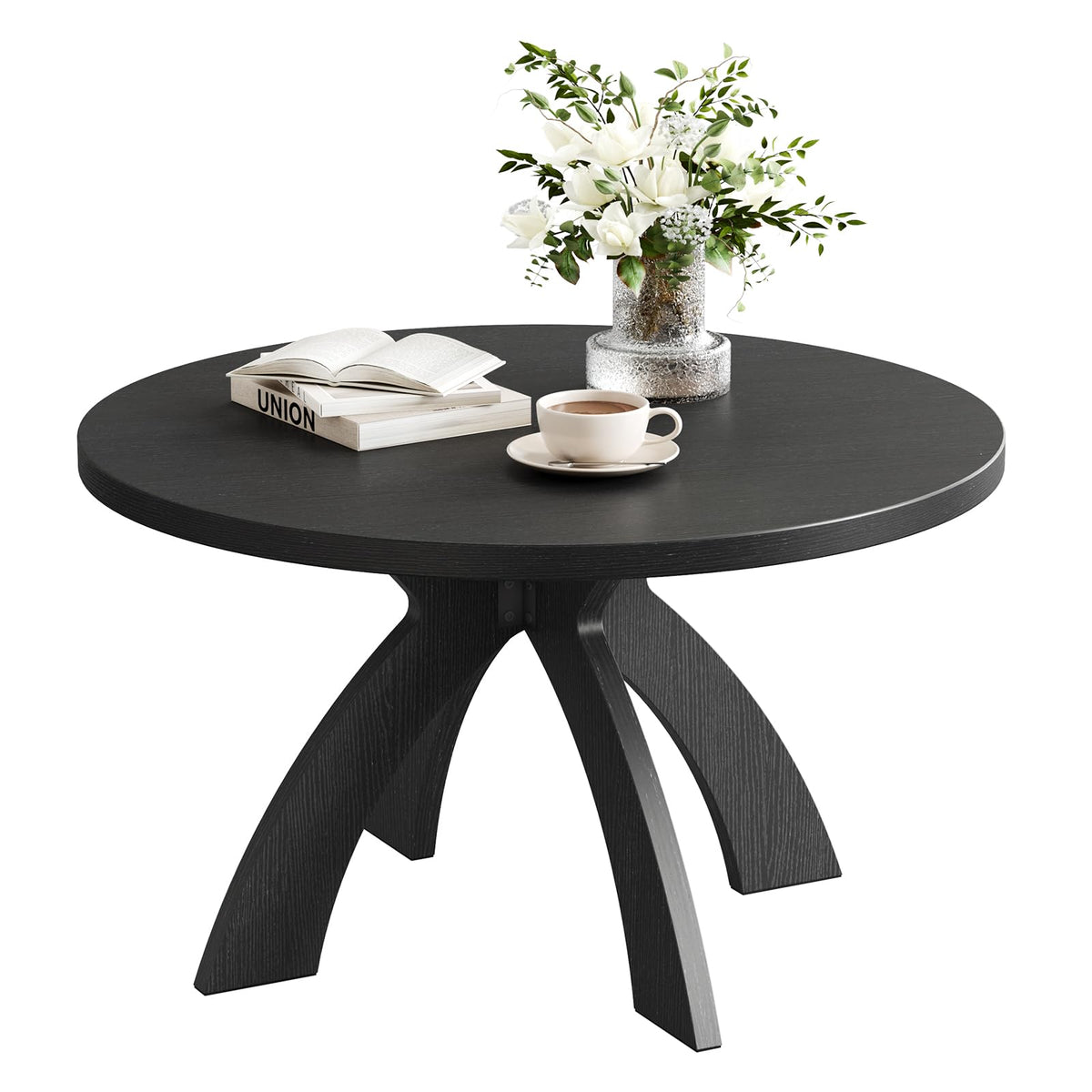 31.5" Round Wood Coffee Table with Cross Legs, Black S996616