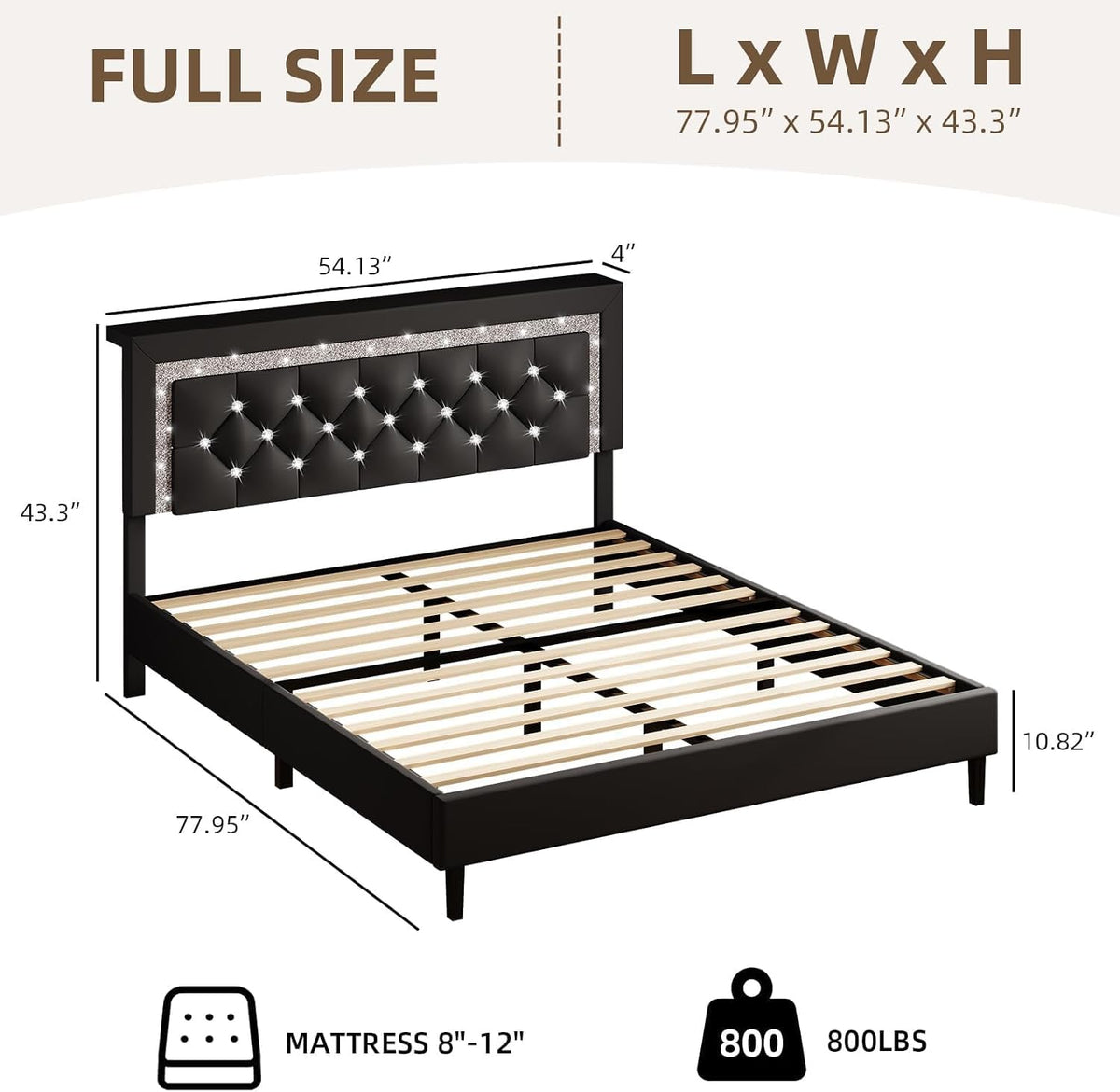 Black Full Bed Frame with LED Lights B895