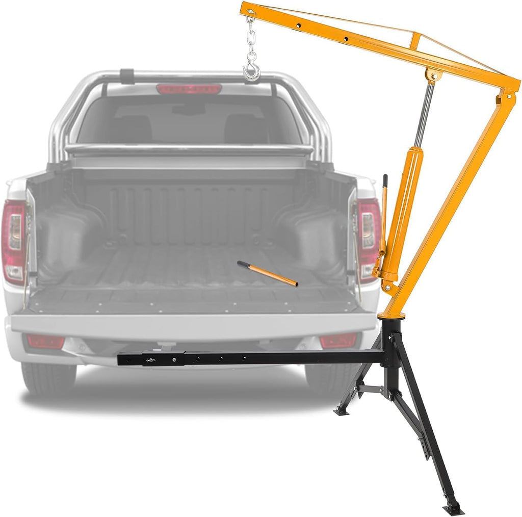 Hydraulic Hitch Mounted Pickup Truck Crane, 1000 Lbs Capacity, 360° Swivel, Yellow Y322620
