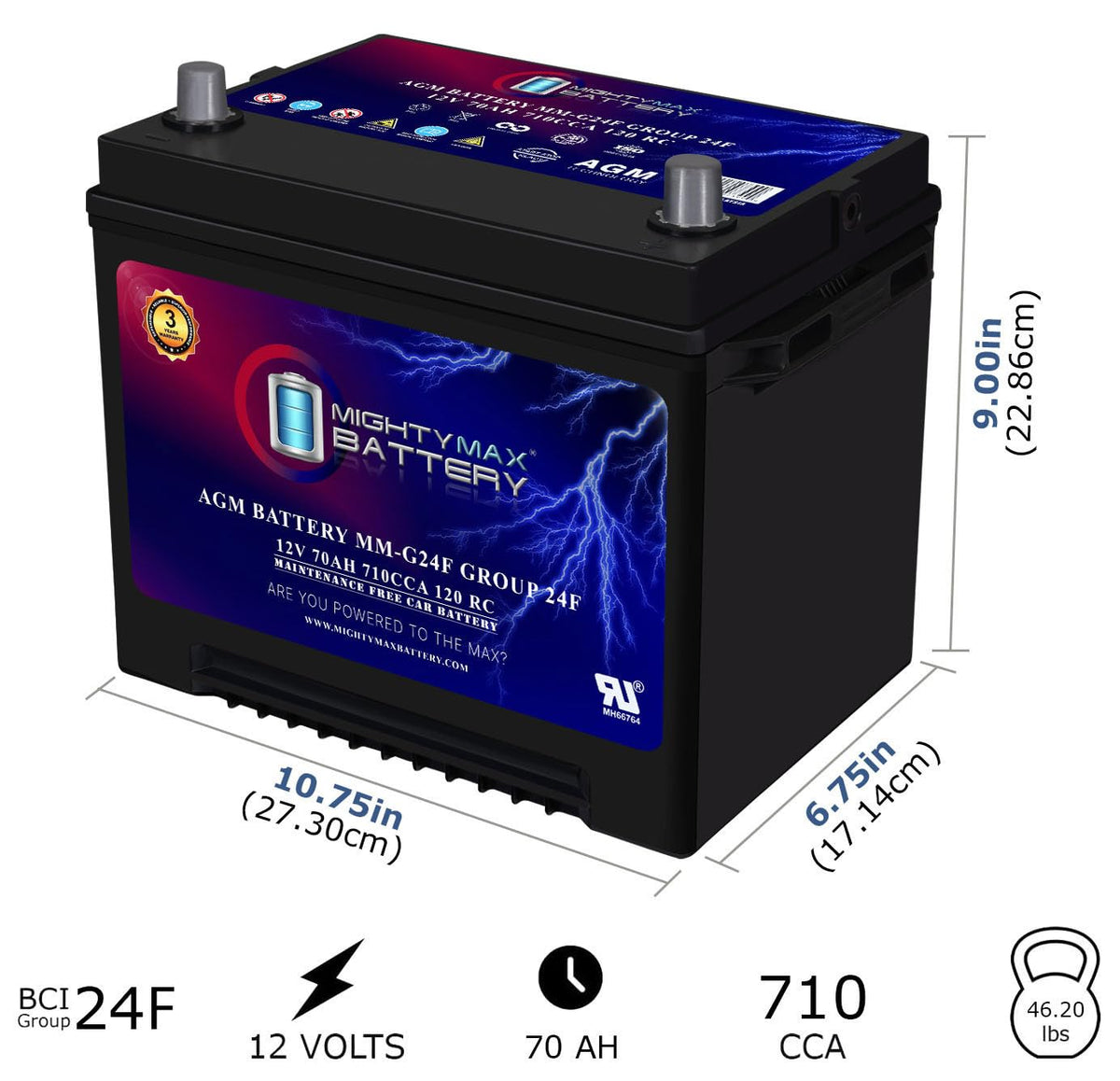 12V 70Ah AGM Replacement Battery L2915