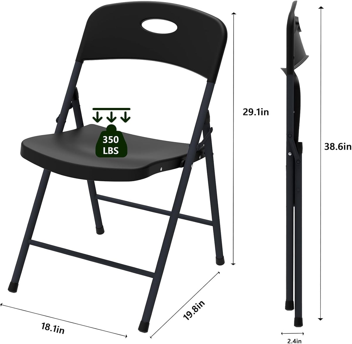 Black 10 Pack Plastic Folding Chair with Steel Frame K447350