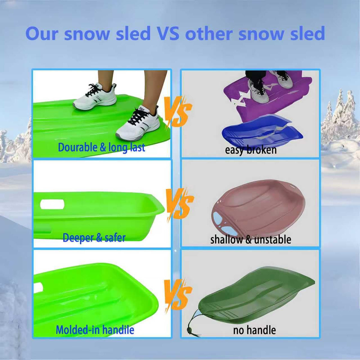 35 inch Plastic Snow Sled with Leash and 2 Handles F32247