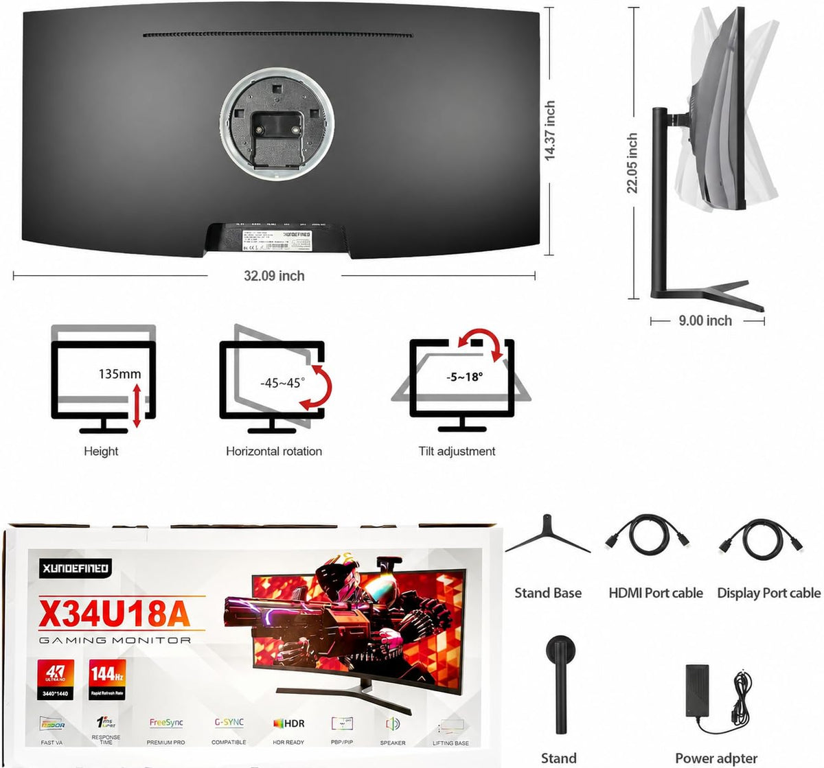 34 Inch Curved Ultrawide Gaming Monitor 180Hz UWQHD O6472