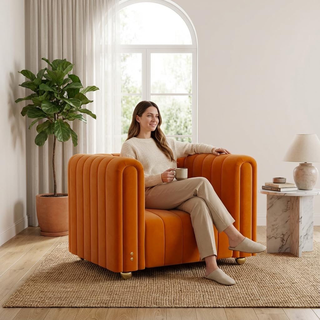 40" Orange Velvet Accent Chair with Gold Metal Legs C873842