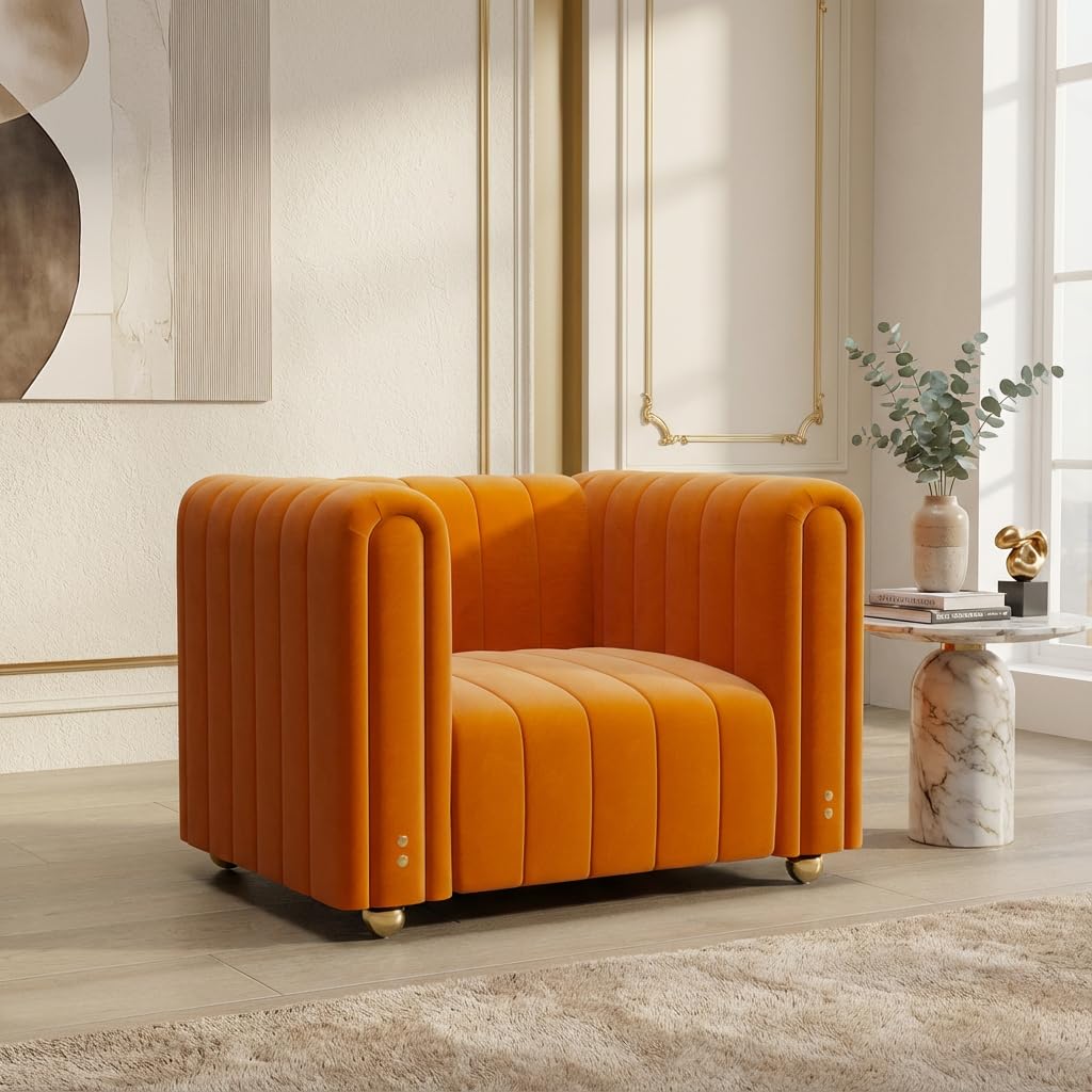 40" Orange Velvet Accent Chair with Gold Metal Legs C873842