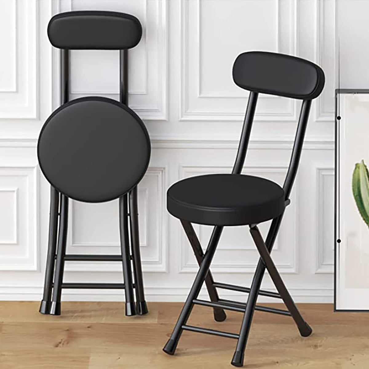 18 Inch Black Folding Stool with Backrest G620