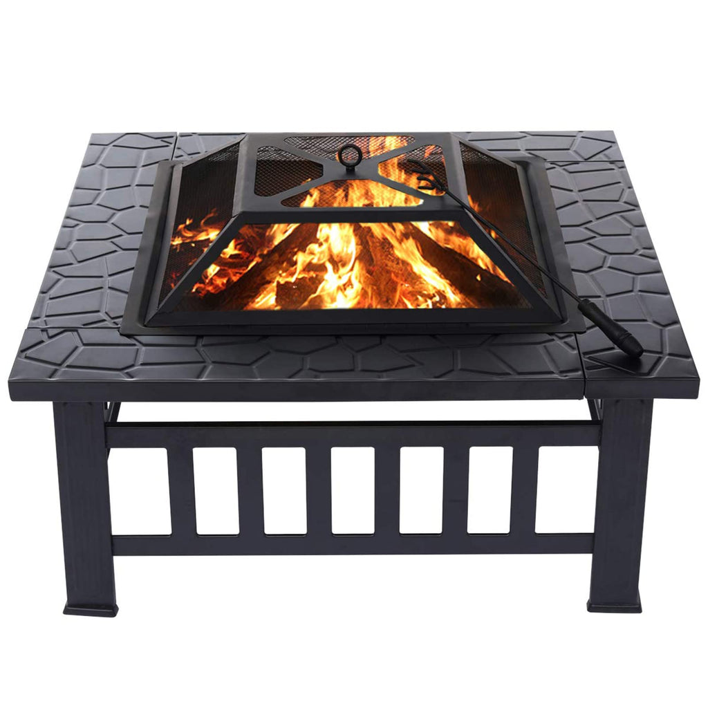 32'' Wood Burning Steel Fire Pit with Spark Screen W27812