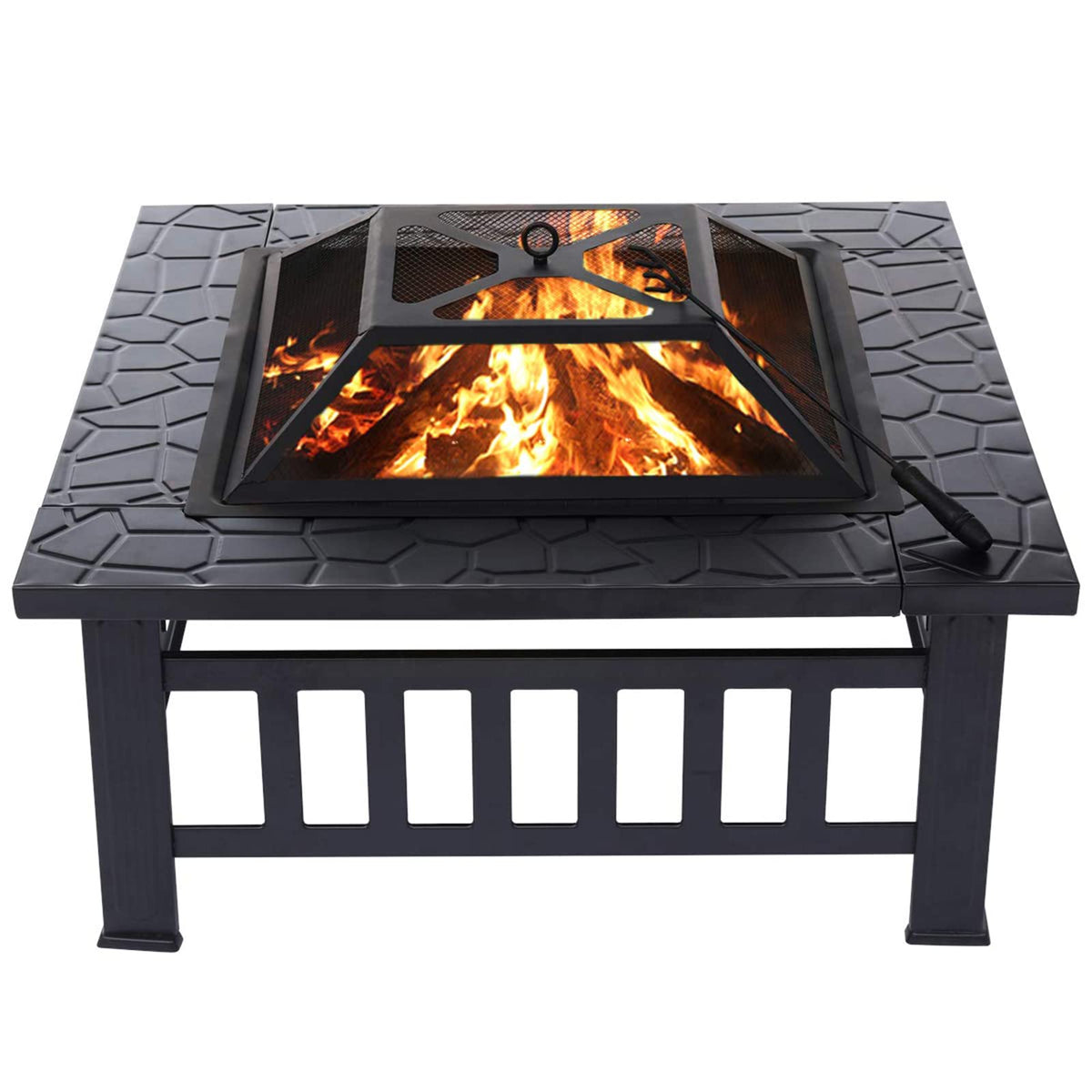 32'' Wood Burning Steel Fire Pit with Spark Screen W27812