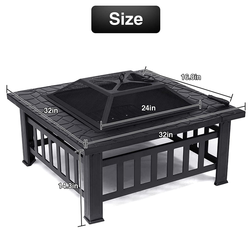 32'' Wood Burning Steel Fire Pit with Spark Screen W27812