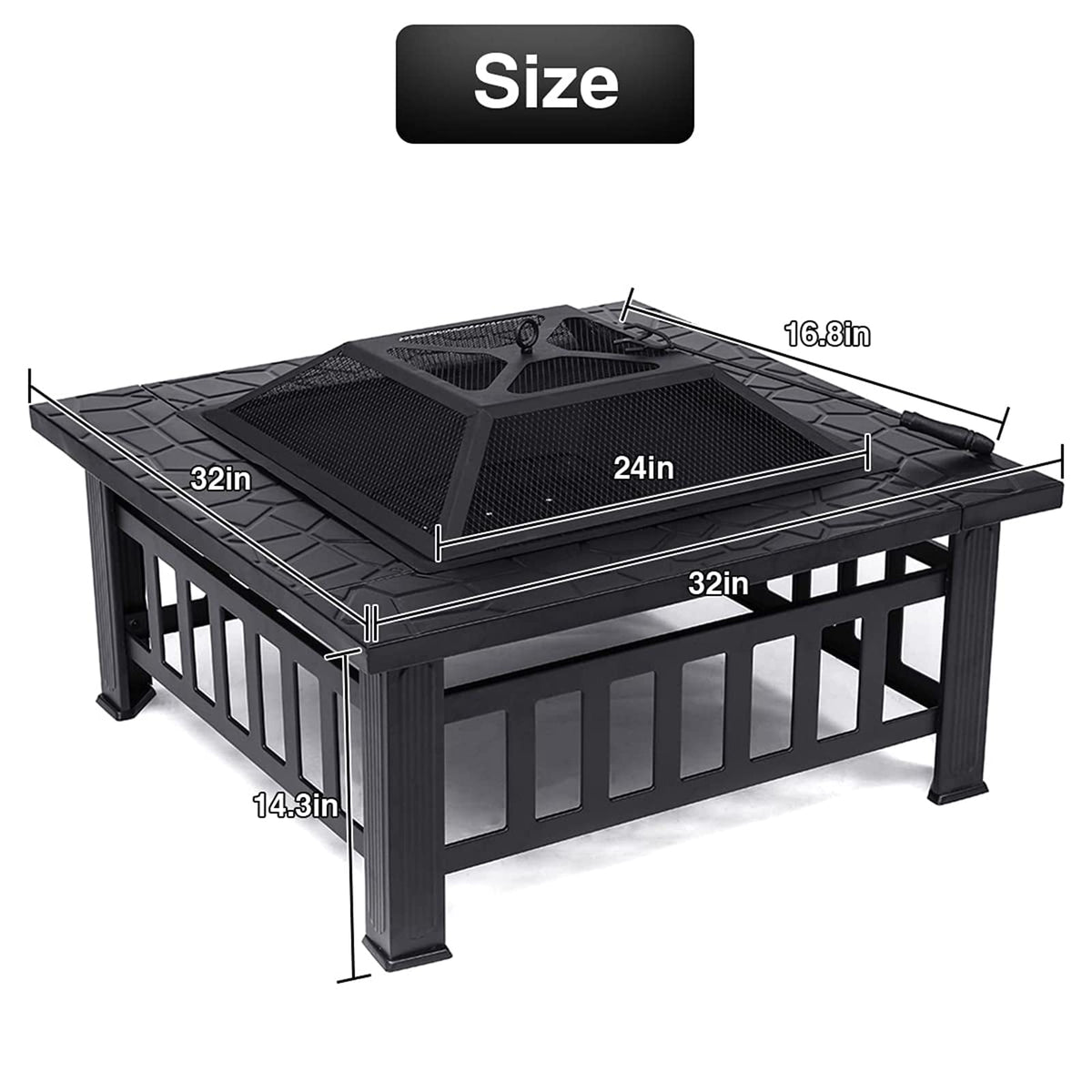 32'' Wood Burning Steel Fire Pit with Spark Screen W27812