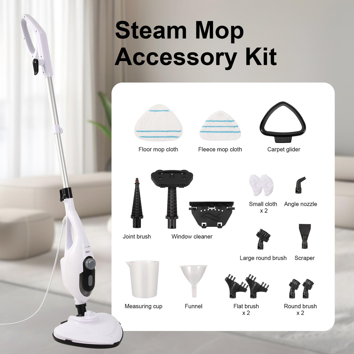1550W 11-in-1 Steam Mop with 21.3FT Cord, White Z969482
