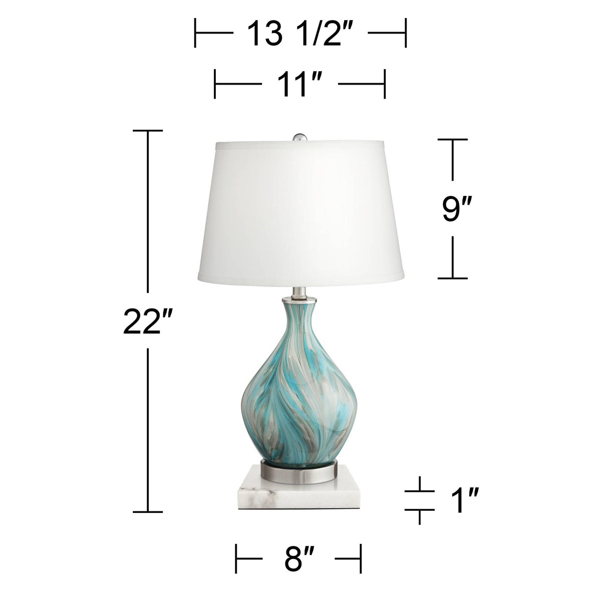 22" High Table Lamp Vase with Square White Marble Riser B4136