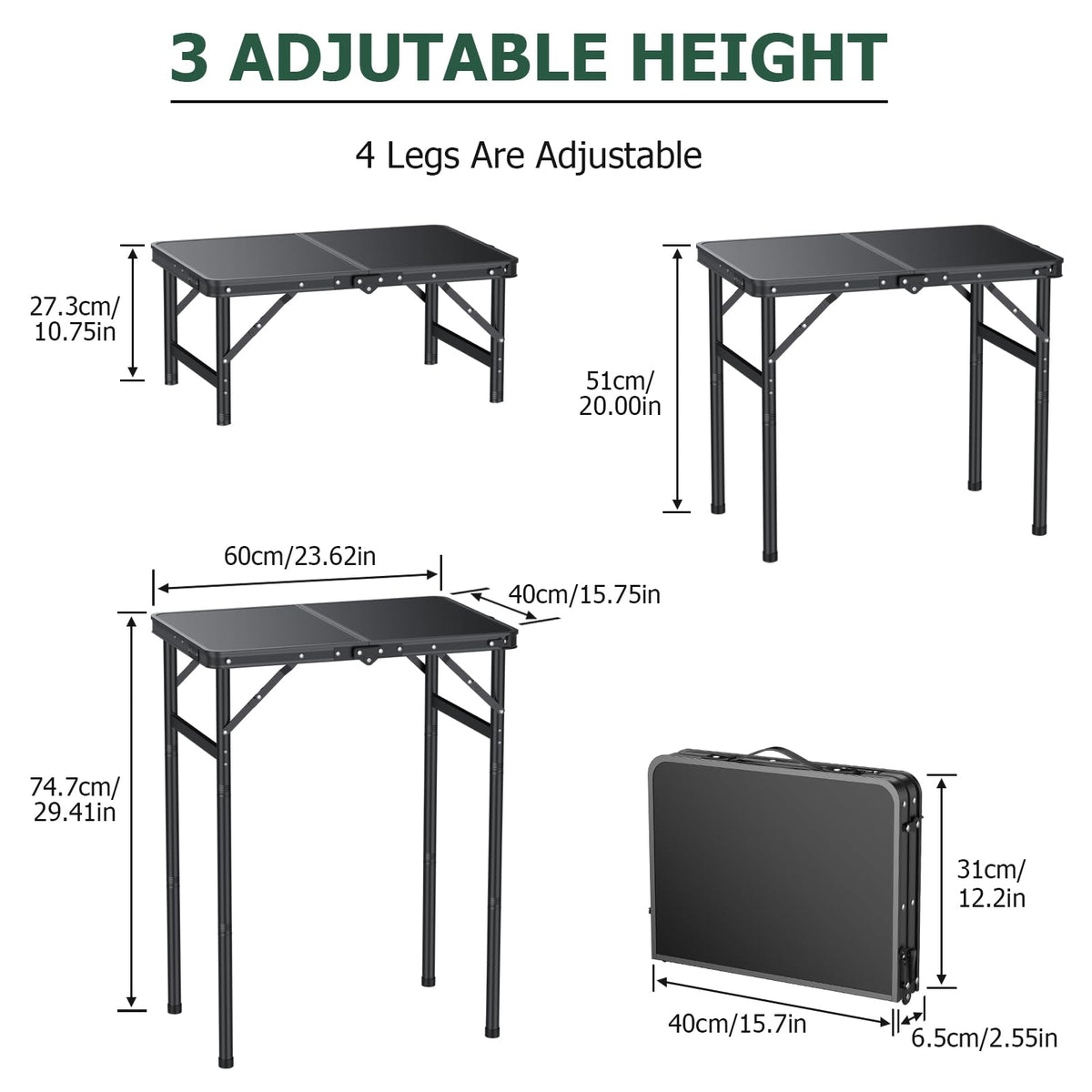 Folding Camping Table 3 Adjustable Height I699715