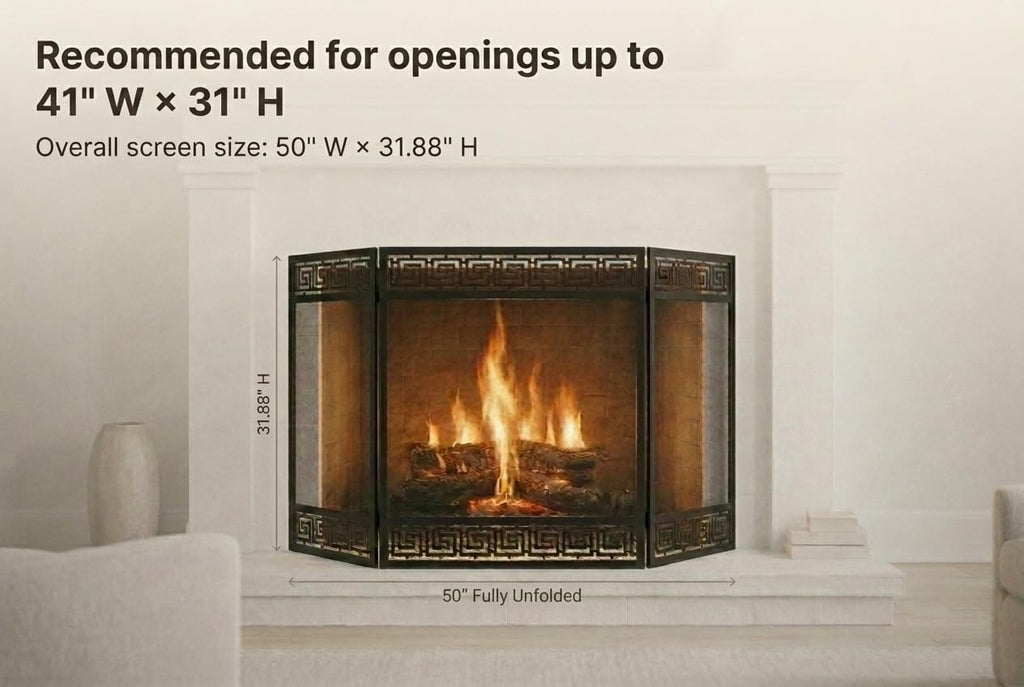 50"x32" 3 Panel Steel Fireplace Screen B49797