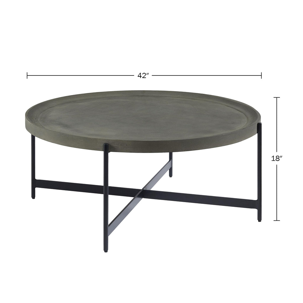 42-Inch Round Concrete-Coated Wood Coffee Table with Tray Top V353049