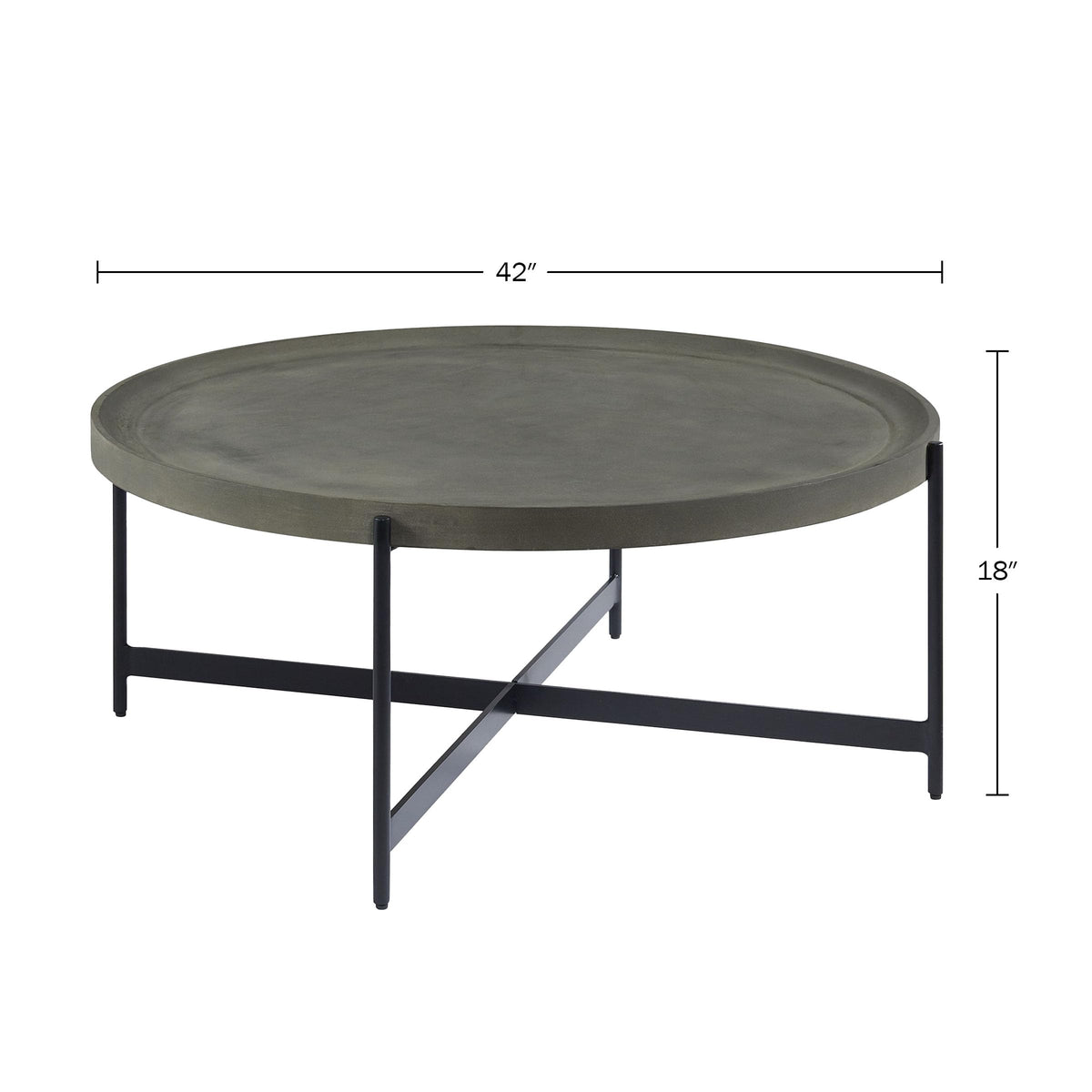 42-Inch Round Concrete-Coated Wood Coffee Table with Tray Top V353049