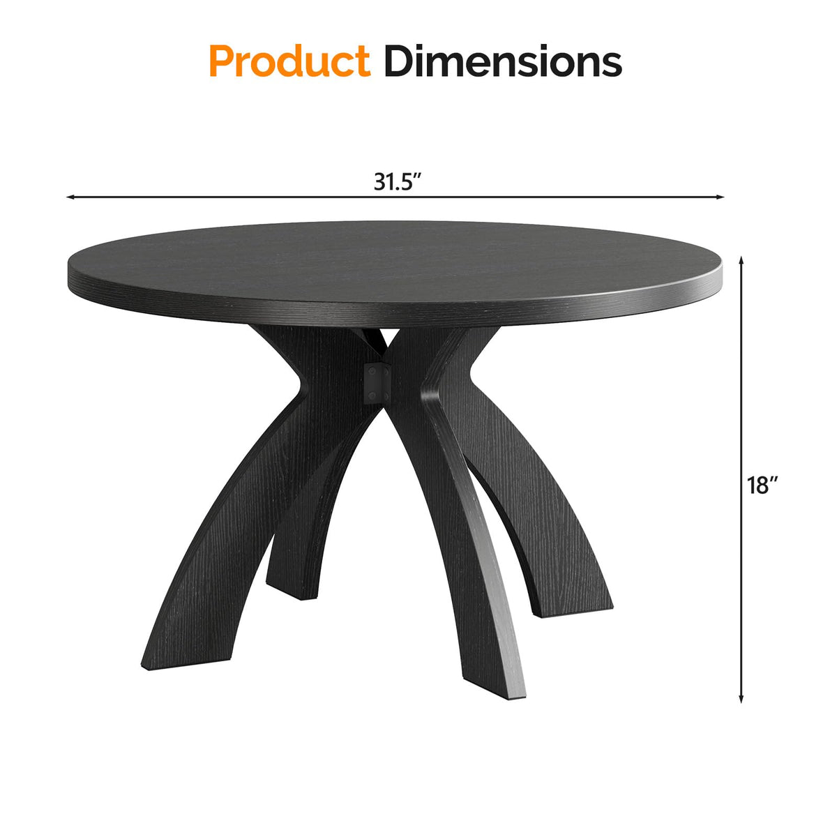 31.5" Round Wood Coffee Table with Cross Legs, Black S996616