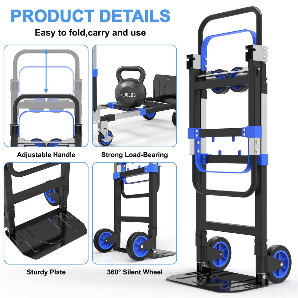 3-in-1 Folding Heavy Duty Hand Truck Dolly Cart Trolley with Wheels (Blue) Z947