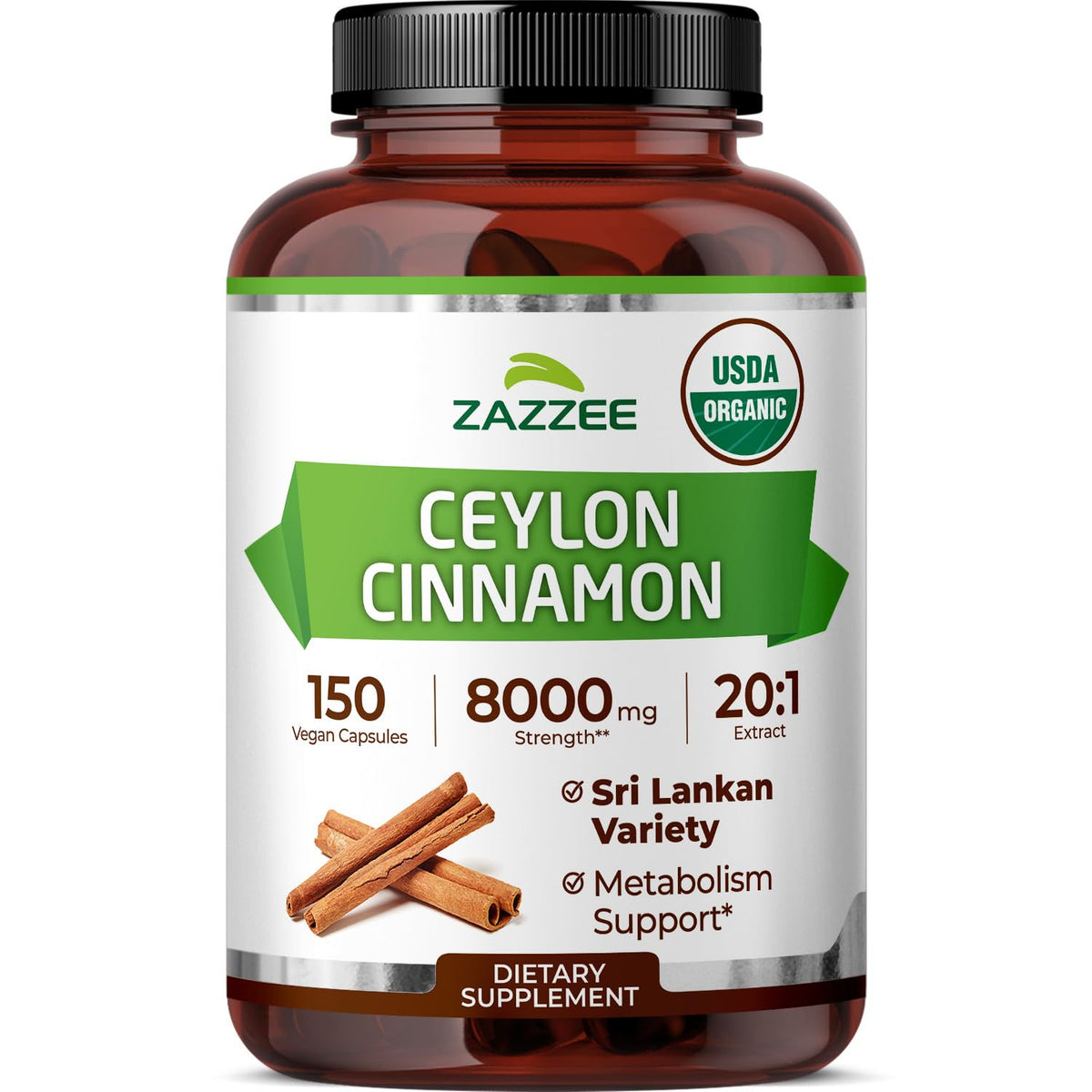 USDA Organic Ceylon Cinnamon 20:1 Extract 150 Capsules O206420