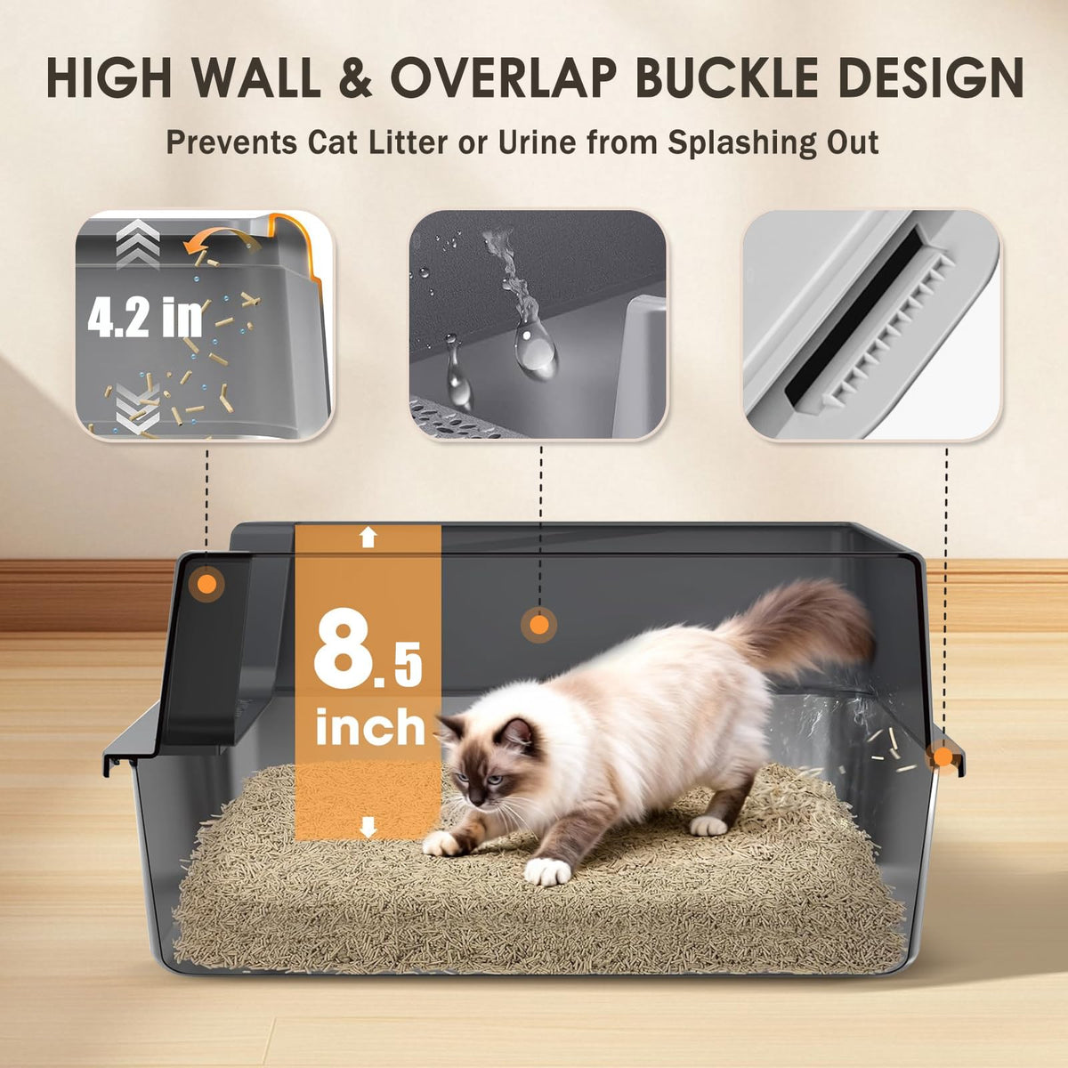 Stainless Steel High Sided Litter Box with Scoop O813824