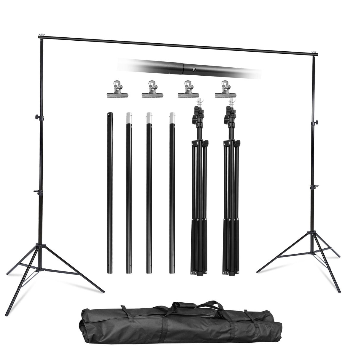6.5x10FT Portable Backdrop Stand Kit with 4 Steel Clamps Carrying Bag O679558