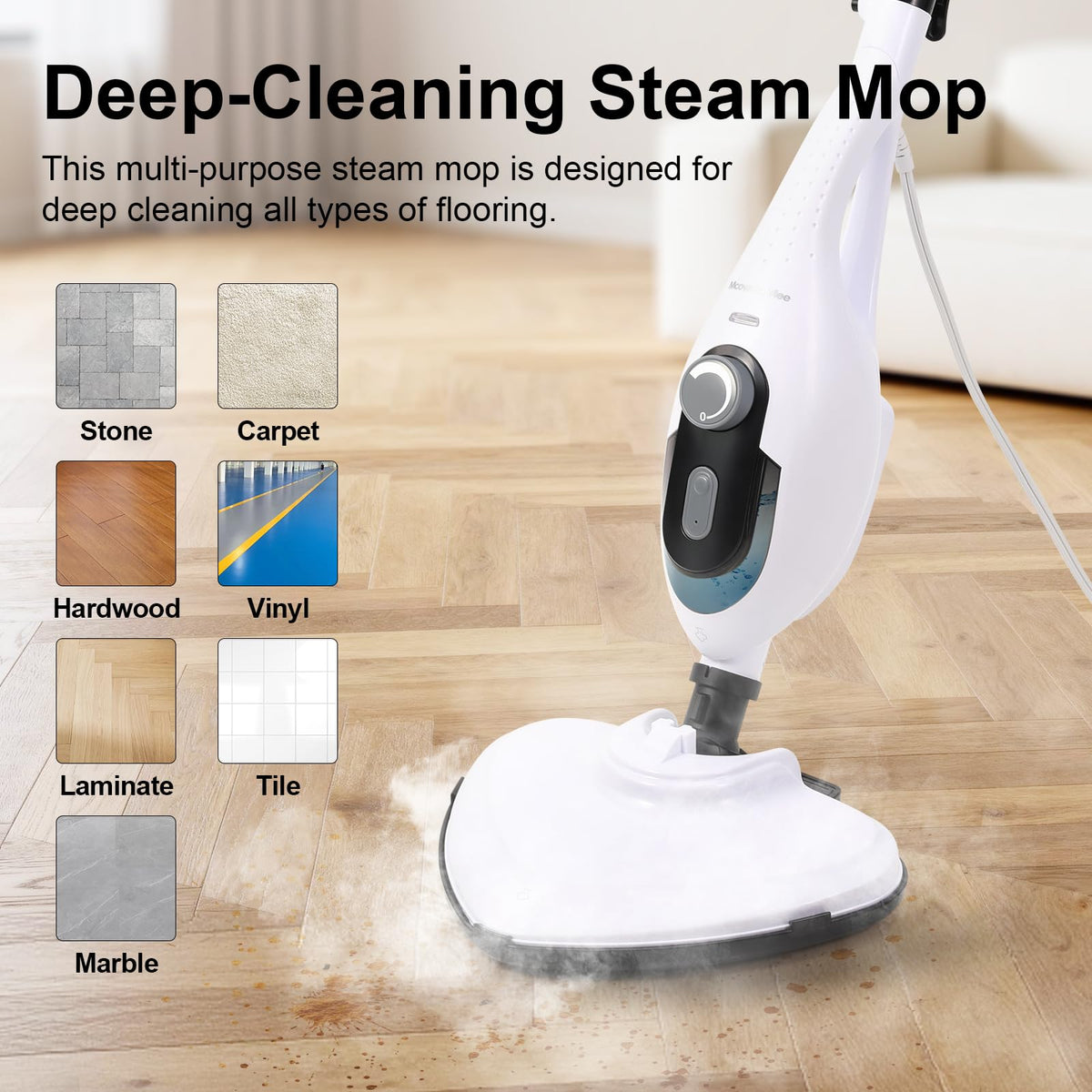 1550W 11-in-1 Steam Mop with 21.3FT Cord, White Z969482