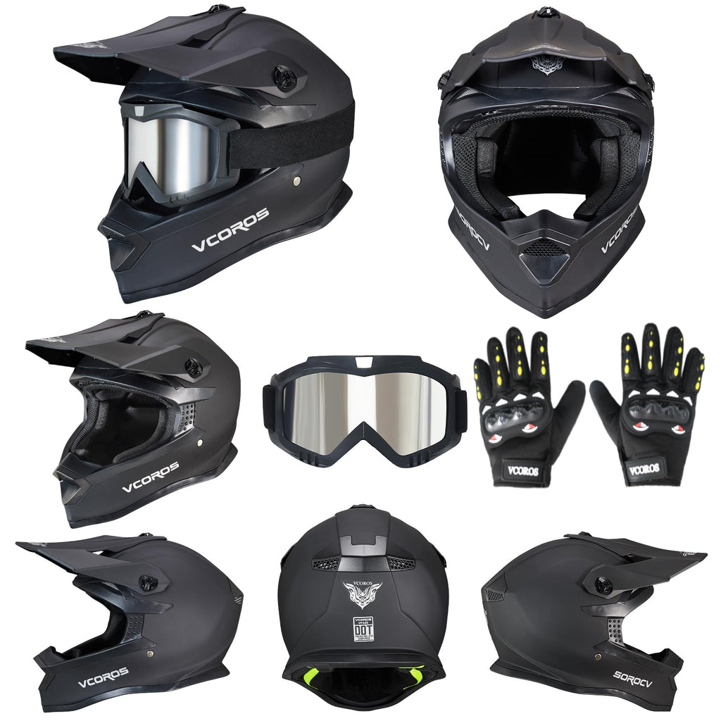 Kids Dirt Bike Helmet Set DOT Certified with Goggles Gloves D77119