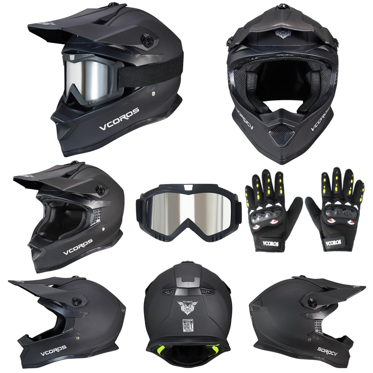 Kids Dirt Bike Helmet Set DOT Certified with Goggles Gloves D77119