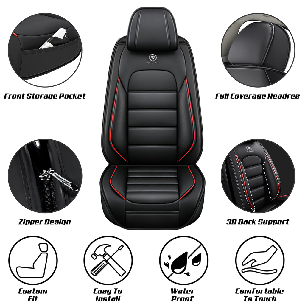 Waterproof Nappa Leather Full Coverage Car Seat Covers Full Set Black Red Q7759