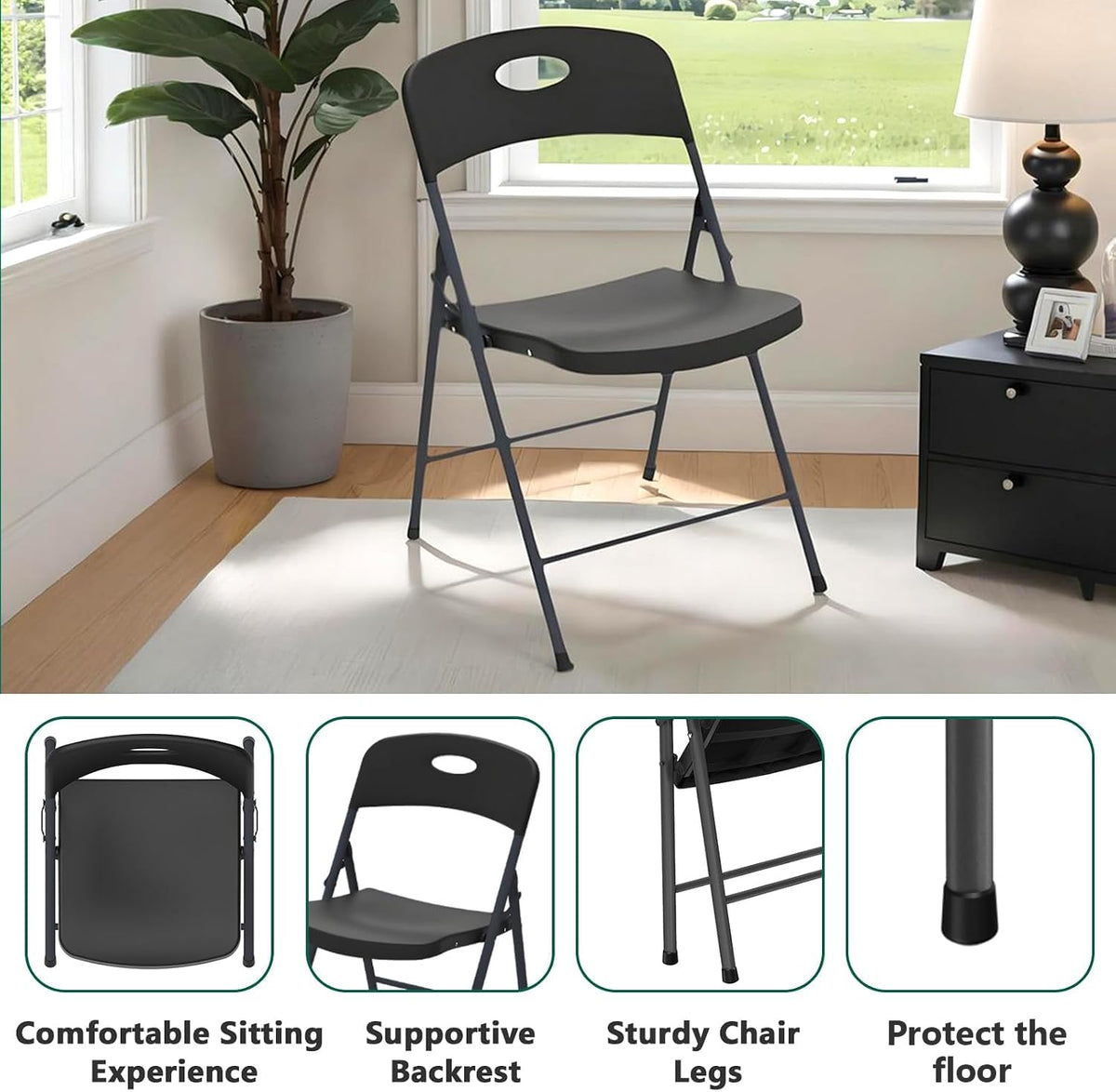 Black 10 Pack Plastic Folding Chair with Steel Frame K447350