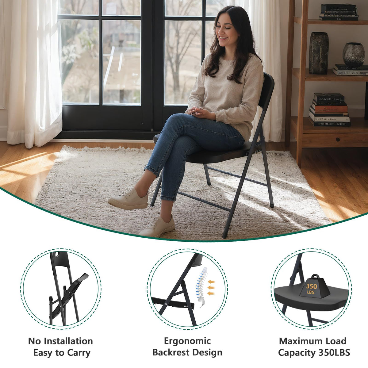 Black 10 Pack Plastic Folding Chair with Steel Frame K447350