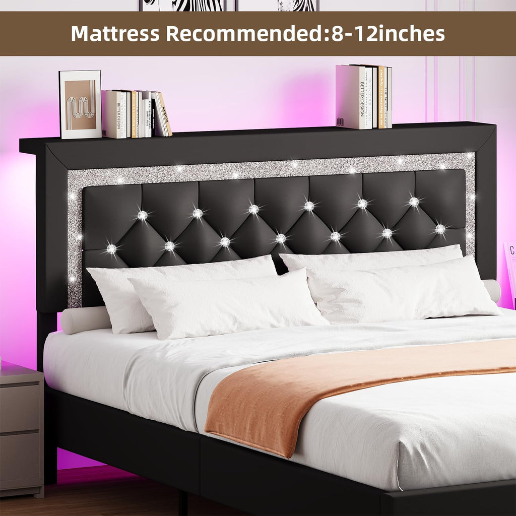 Black Full Bed Frame with LED Lights B895