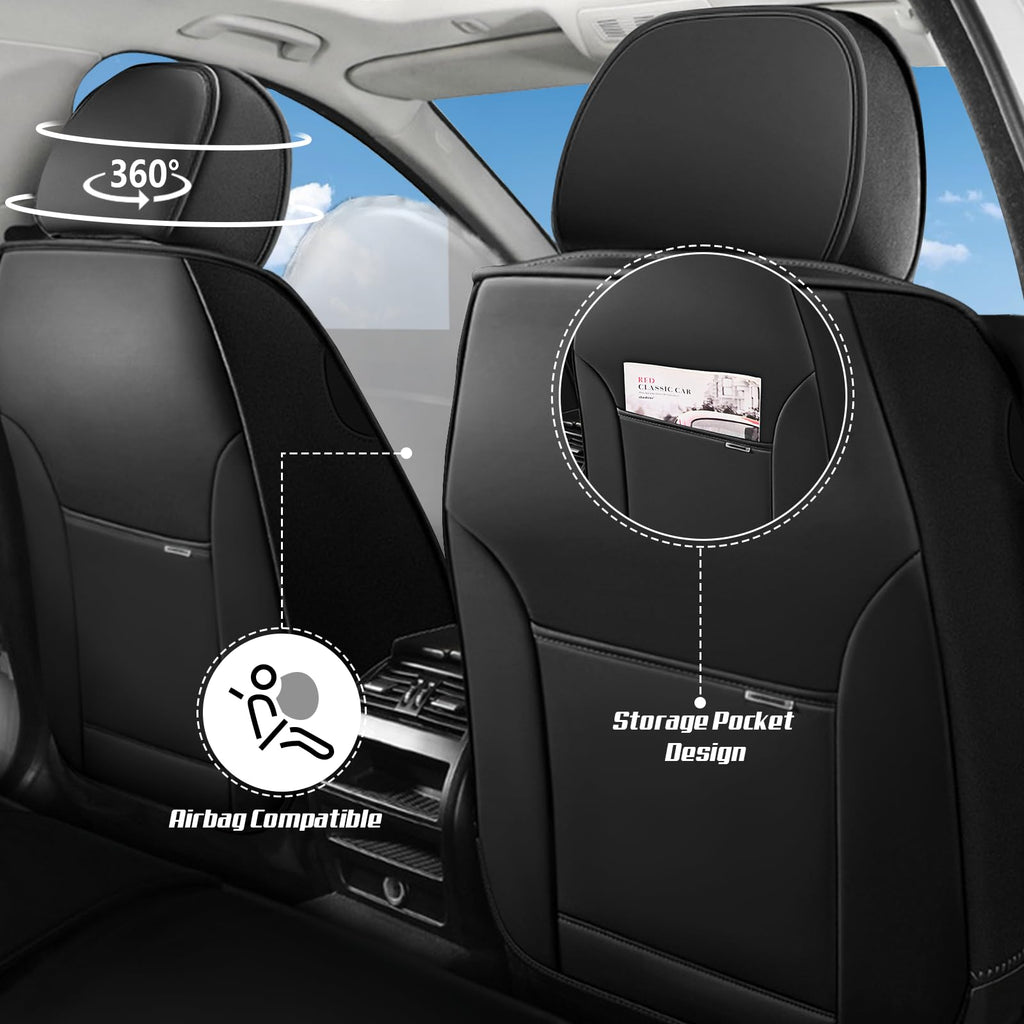 Waterproof Nappa Leather Full Coverage Car Seat Covers Full Set Black Red Q7759