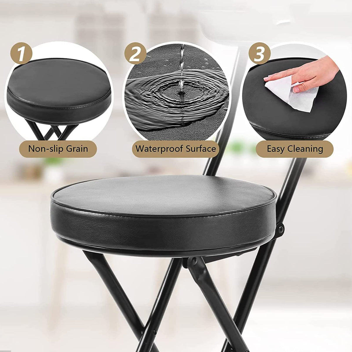 18 Inch Black Folding Stool with Backrest G620
