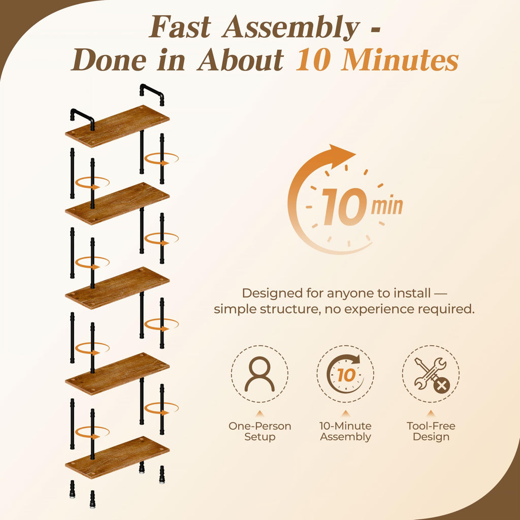 5 Tier Rustic Brown Bookshelf X761462