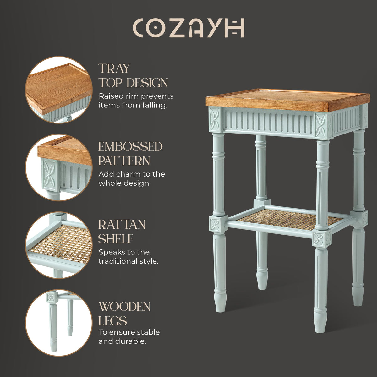 Pale Mint Blue Tray Top End Table V3194