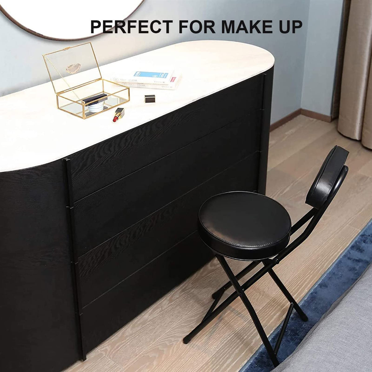 18 Inch Black Folding Stool with Backrest G620
