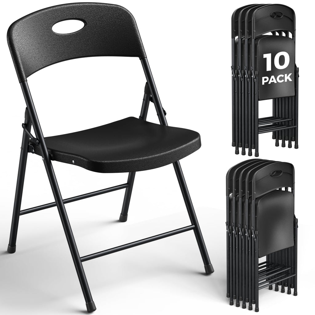 Black 10 Pack Plastic Folding Chair with Steel Frame K447350