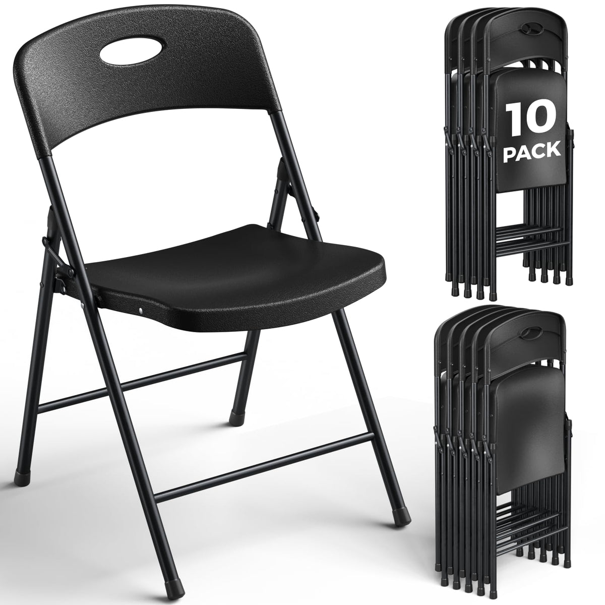 Black 10 Pack Plastic Folding Chair with Steel Frame K447350