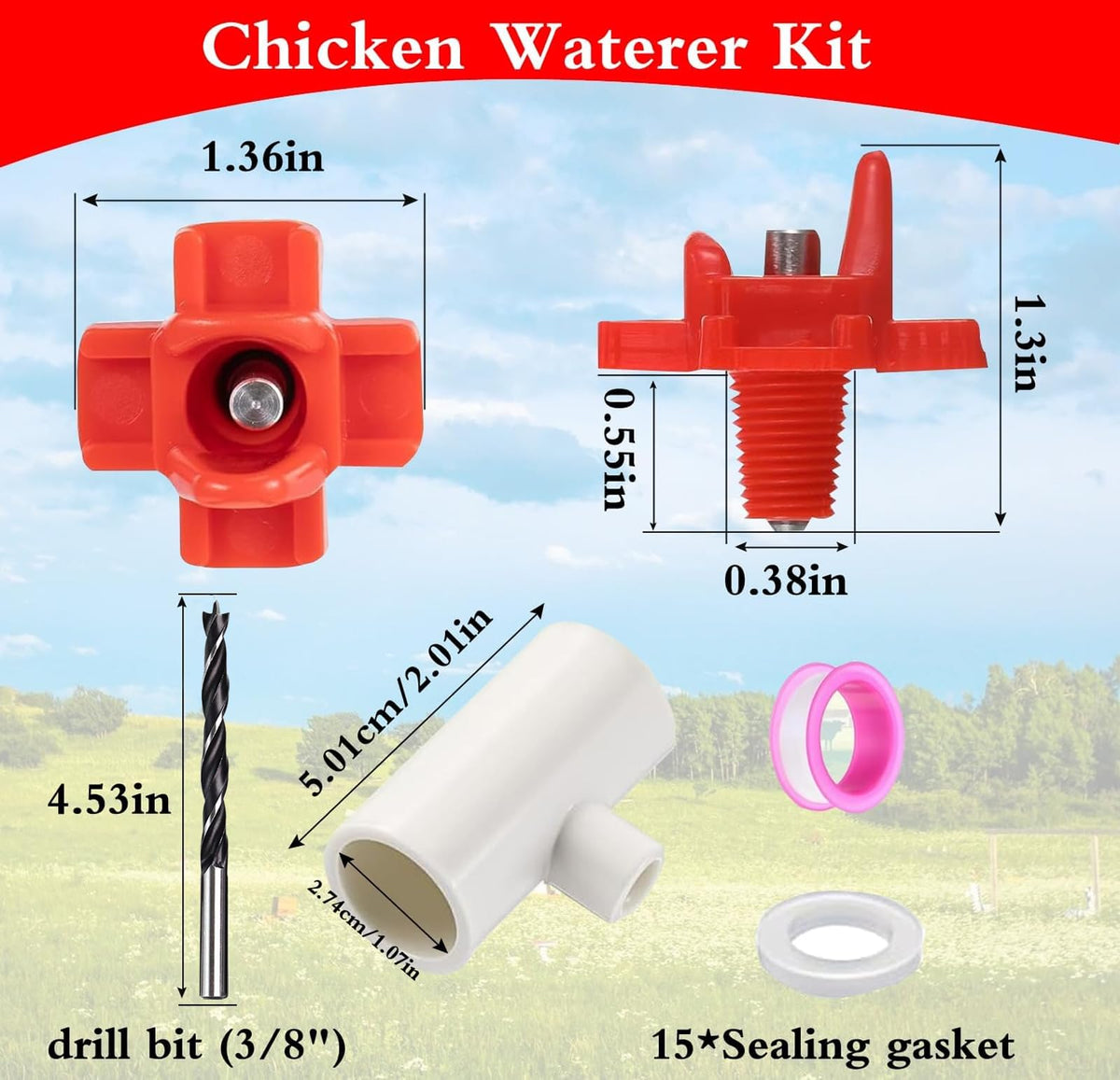 15 Pack Automatic Poultry Waterer with PVC Tee Fittings R7264