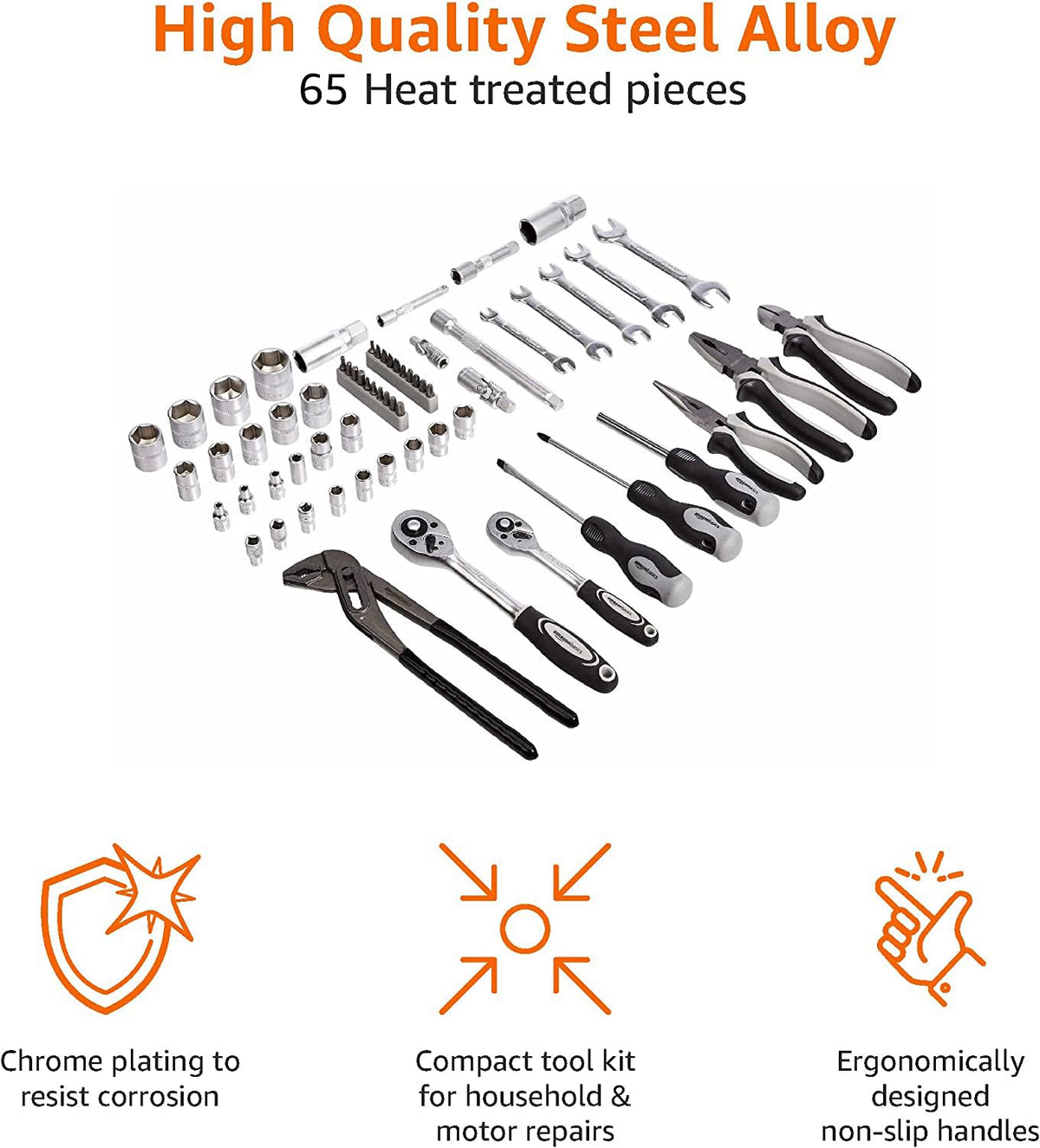 65-Piece Household Hand Tool Kit Set with Storage Case W22565